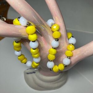 Yellow and White Beaded Bracelet Set